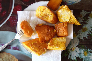Homemade egg toasts on plate