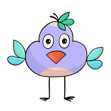 Violet funny cartoon bird hand drawn for design