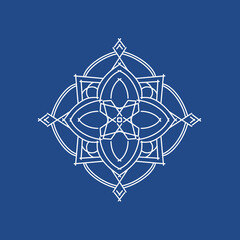 Mandala. Ornamental doodle flower isolated on blue background. Geometric element. Vector illustration.