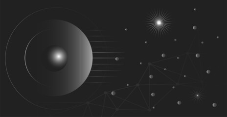 Abstract mystical shapes on a black background. Esoteric symbols, imitation of planets.