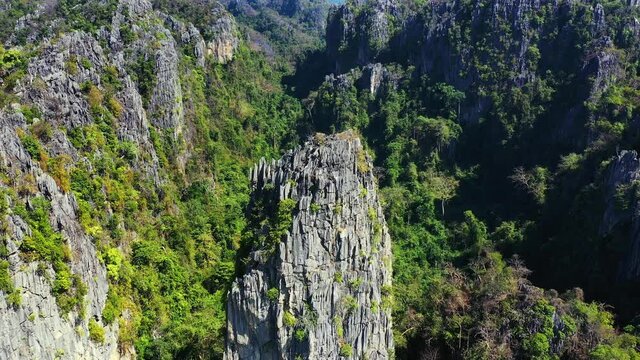 Aerial view of limestone mountains at Noen maprang, Phitsanulok, Thailand.