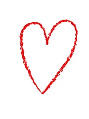 Red heart for valentine's day, symbol of love. Hand painted illustration. Design element for greeting card