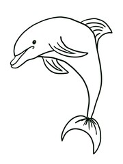 Dolphin silhouette hand drawing illustration, isolated on white background