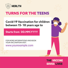 Covid-19 Vaccine Available For Children Between 15-18 Years Old With Teenage Girl Wear Safety Mask.