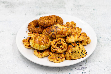 Sesame crackers cookies on stone background. Snack cookies. close up