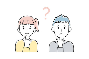 手書き風・困った表情をする少年・少女のベクターイラスト