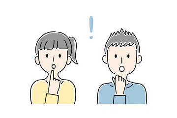 手書き風・びっくした表情の少年・少女のベクターイラスト