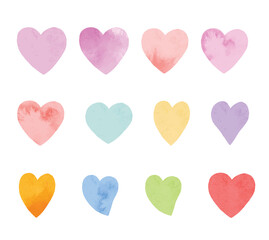 Valentine's hearts watercolor elements set.