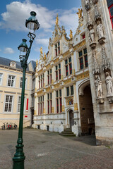 Belgium, Bruges city hall Gothic facade