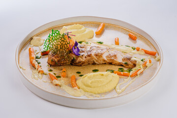 Chicken fillet with cream sauce with truffles and celery puree