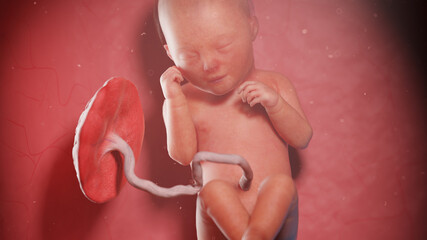 3d rendered illustration of a human fetus - week 33