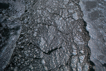 Aerial view of sea ice on a ship lane in Finland