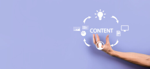 Content marketing cycle - creating, publishing, distributing content for a targeted audience online and analysis.