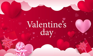 Valentine s Day Poster or banner with hearts on red background. - 480343927