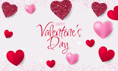 Valentine s Day Poster or banner with hearts on red background. - 480344152