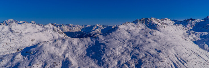 Horizontal Italian Alps Panorama seen from the slopes in Livigno