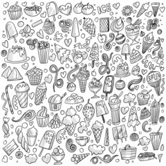 Hand drawn ice cream doodle set background