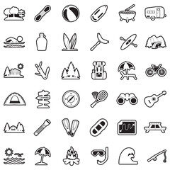 Summer Camp Icons. Line With Fill Design. Vector Illustration.