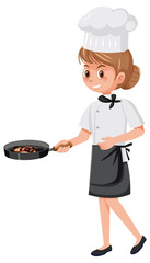 A professional chef holding pan