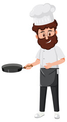 A professional chef holding pan