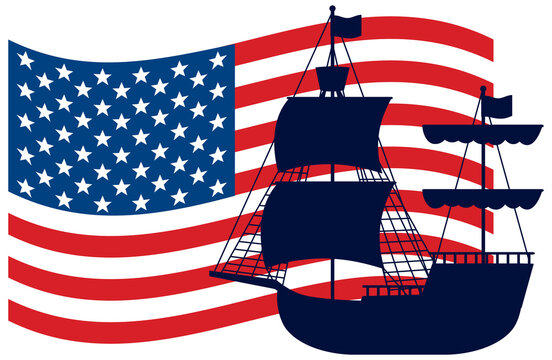 Christopher columbus ship silhouette with United States flag