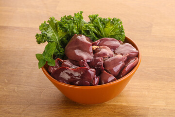 Raw chicken liver in the bowl