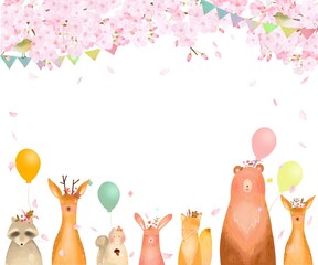 かわいい春の北欧風花柄と動物のパターンイラスト素材 Animal Poster Anim Melchi