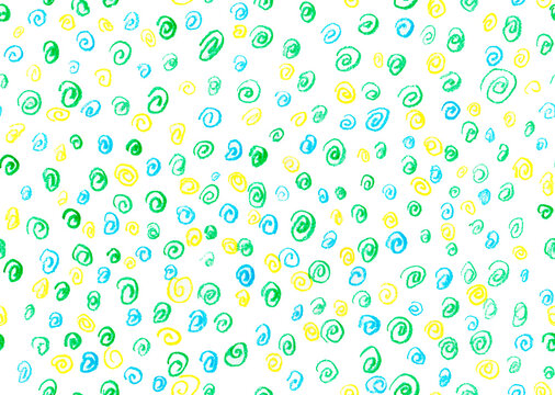 seamless pattern spirals drawn by hand blue yellow green