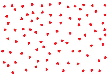 Red hearts confetti. Scatter top gradient on white valentine background. Vector illustration.