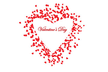 Red hearts confetti. Scatter top gradient on white valentine background. Vector illustration.