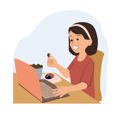 woman eating snack when working at home vector clipart