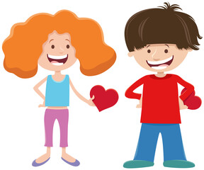 cartoon girl and boy characters on Valentines Day