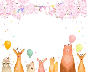 かわいい春の北欧風花柄と動物のパターンイラスト素材 Animal Poster Anim Melchi