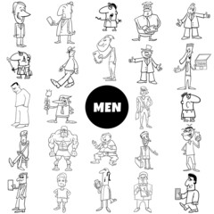 Fototapeta na wymiar Black and white funny cartoon men characters big collection