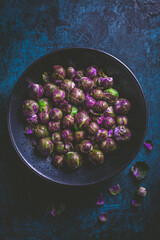 Organic Fresh Purple Brussels sprouts in bowl