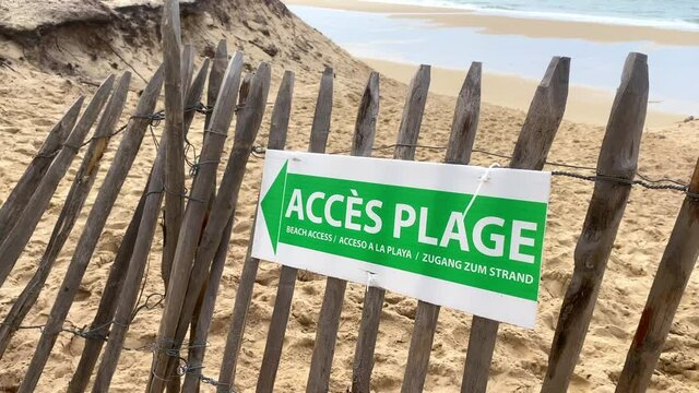 "beach access" sign of La Lagune beach in La Teste de Buch on the Arcachon bay, France