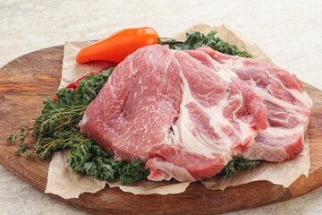 Raw pork neck for cooking