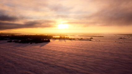 Obraz premium Fields and forest in the snow early in the morning 2