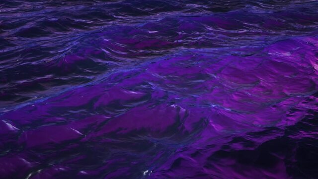 Retro sea waves CG 3D animation, in a retro aesthetic with purple reflections