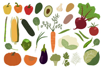 Vegetables set. Healthy food. Simple vector illustration.