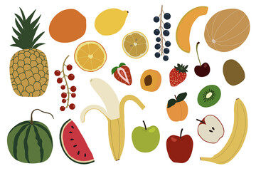 Fruit set. Healthy food. Colorful vector illustration.