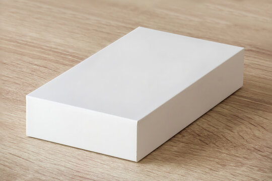 Mockup White Box On Wood Table Background