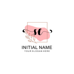 Initial SC beauty monogram, handwriting logo of initial signature, wedding, fashion, floral and botanical logo concept design.