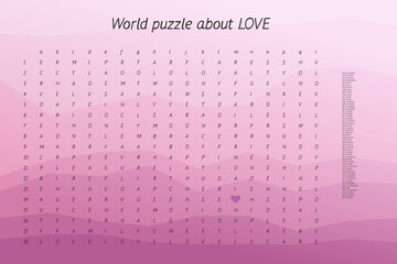 World puzzle crossword about love, iq game test in english