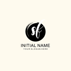 Initial SF beauty monogram, handwriting logo of initial signature, wedding, fashion, floral and botanical logo concept design.