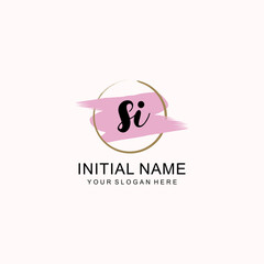 Initial SI beauty monogram, handwriting logo of initial signature, wedding, fashion, floral and botanical logo concept design.