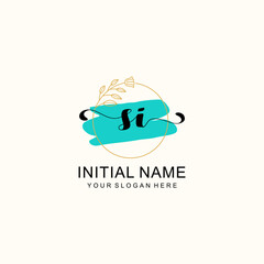 Initial SI beauty monogram, handwriting logo of initial signature, wedding, fashion, floral and botanical logo concept design.