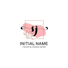 Initial SJ beauty monogram, handwriting logo of initial signature, wedding, fashion, floral and botanical logo concept design.