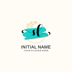 Initial SL beauty monogram, handwriting logo of initial signature, wedding, fashion, floral and botanical logo concept design.