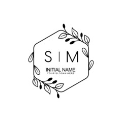 Initial SM beauty monogram and elegant logo design, handwriting logo of initial signature, wedding, fashion, floral
